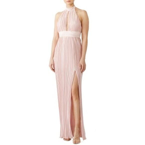 TJD The Jetset Dairies Women's Pink Blush Pleated Skirt Halter Gown Size L - Picture 1 of 16